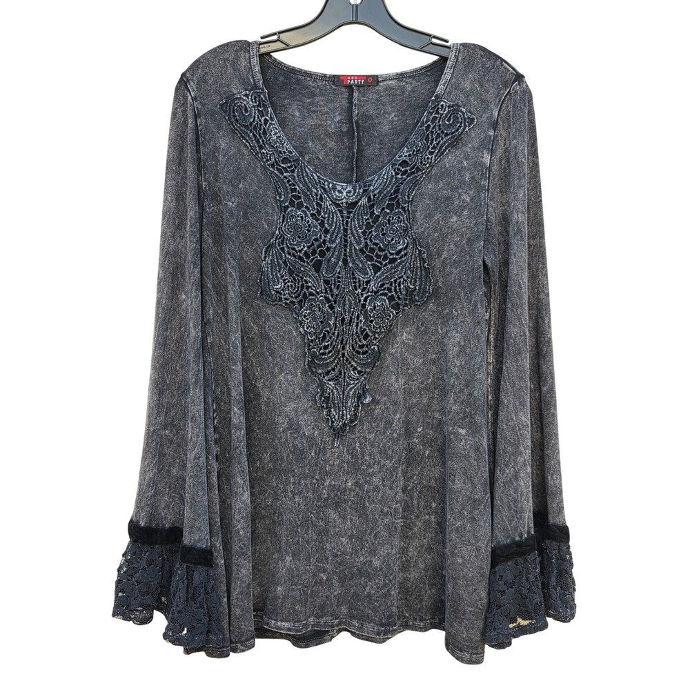 T-Party Boho Withcy Charcoal Stretch Dark Fairy Lace Bell Boho Goth Tunic Medium